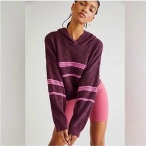 Free People Burgundy and Pink Striped Hoodie